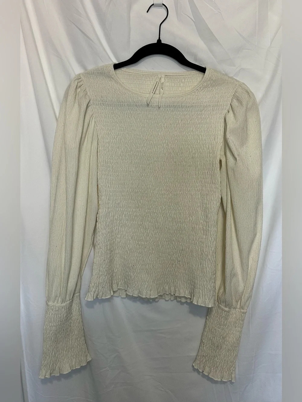Anthropologie Cream Smocked Puff Sleeve Top Blouse Size Small Cottagecore Boho